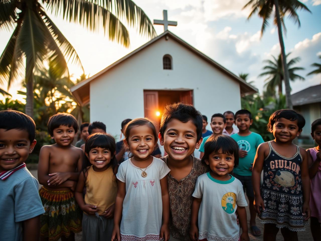 Children outside a village church in Panama